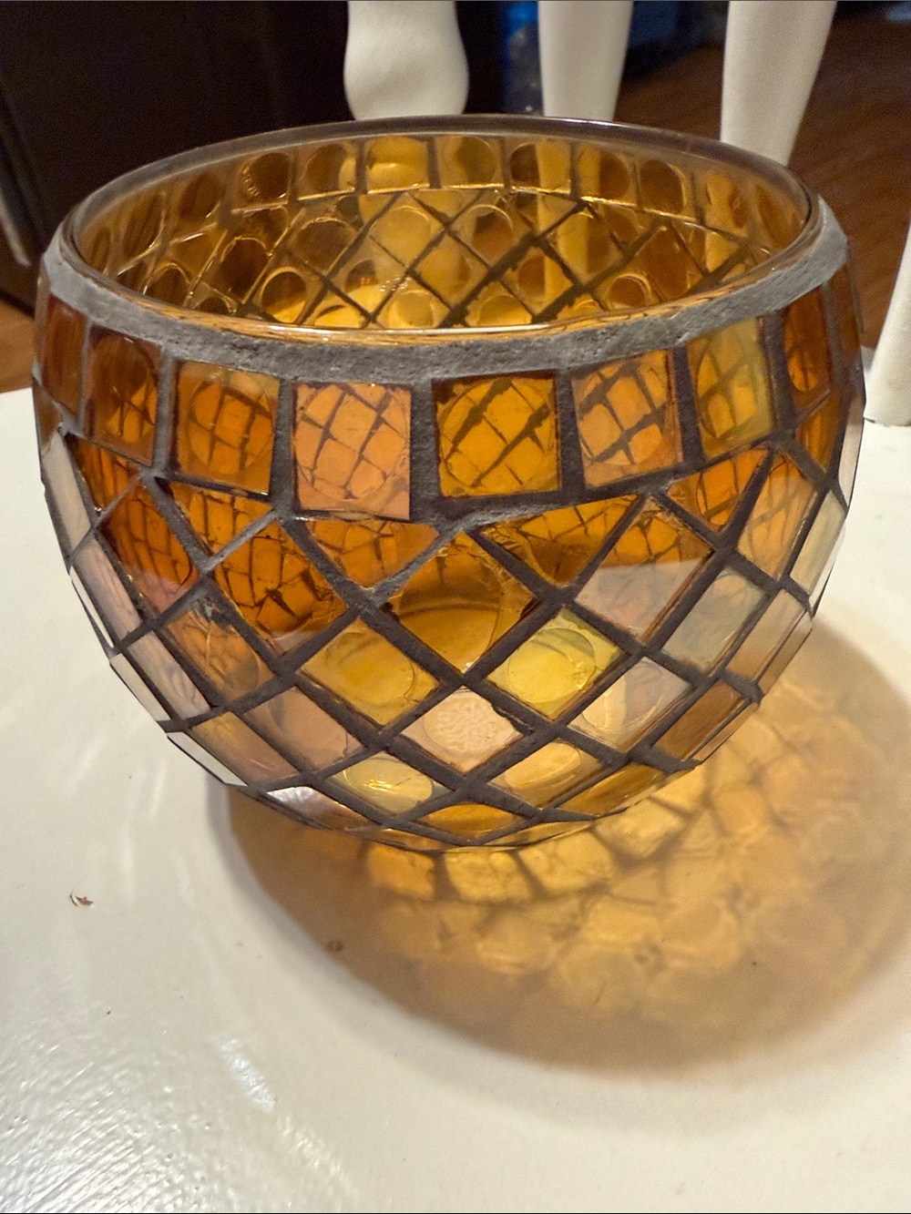 Partylite Amber Mosaic Glass Candle Holder
